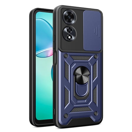Oppo A60 Uyumlu Magnetik Standlı Kamera Korumalı MKST Sürgülü Vega Kapak-Mavi