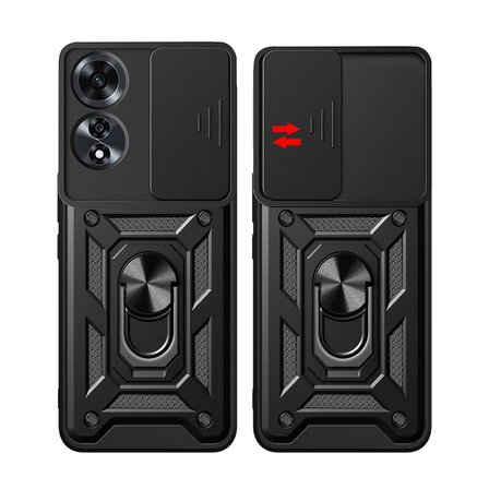 Oppo A60 Uyumlu Magnetik Standlı Kamera Korumalı MKST Sürgülü Vega Kapak-Mavi