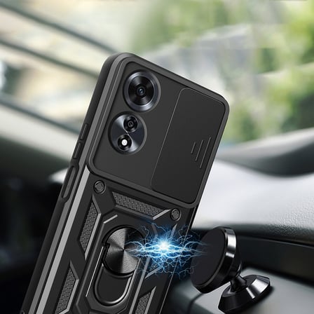 Oppo A60 Uyumlu Magnetik Standlı Kamera Korumalı MKST Sürgülü Vega Kapak-Mavi