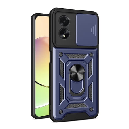 Oppo A38 Uyumlu Magnetik Standlı Kamera Korumalı NRTK Sürgülü Vega Kapak-Mavi