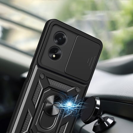 Oppo A38 Uyumlu Magnetik Standlı Kamera Korumalı NRTK Sürgülü Vega Kapak-Mavi