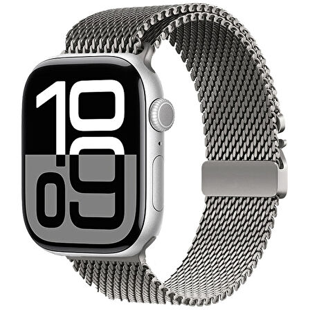 Apple Watch 10 46mm Zore KRD-121 Metal Hasır Kordon-Gri