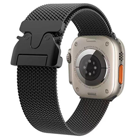 Apple Watch Ultra 49mm Zore KRD-25 Metal Hasır Kordon-Siyah