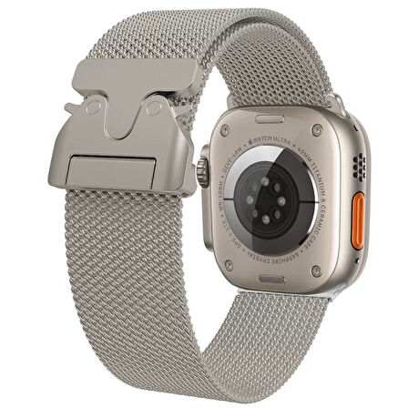 Apple Watch 44mm Zore KRD-25 Metal Hasır Kordon-Gri