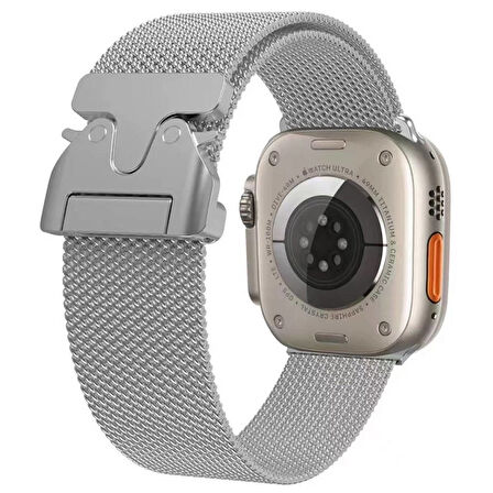 Apple Watch Ultra 49mm Zore KRD-25 Metal Hasır Kordon-Gümüş