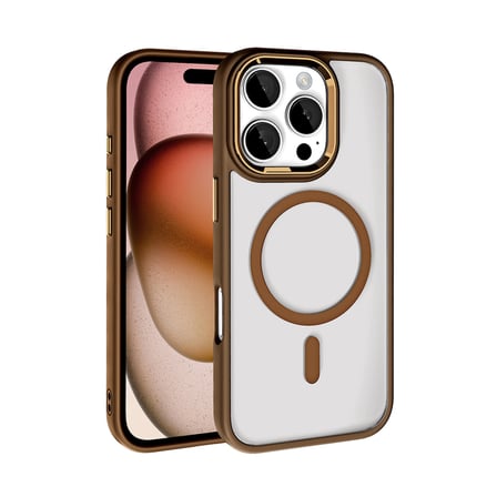 iPhone 16 Pro Kılıf Wireless Şarj Özellikli NRTK Krom Magsafe Silikon Kapak - Rose Brown