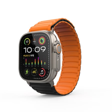 Lexroo Apple Watch Ultra 49mm Silikon Kordon Strap Kayış - Siyah-Turuncu