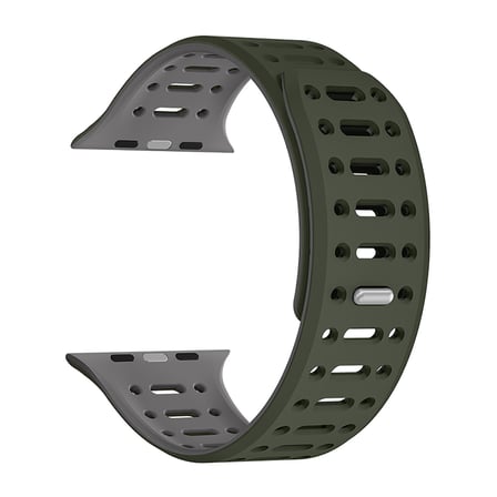 Watch 7 45mm Uyumlu MKST KRD-124 Silikon Kordon Strap Kayış-Koyu Yeşil-Gri