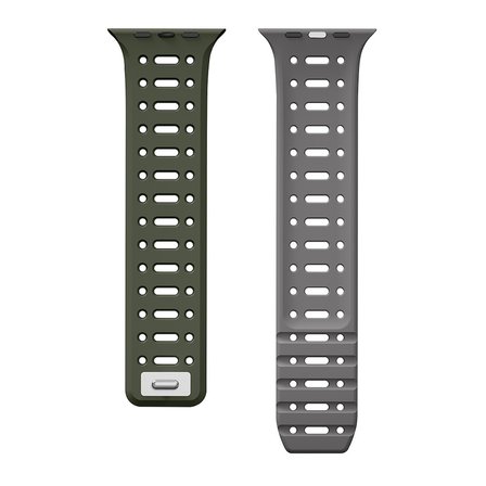 Watch 7 45mm Uyumlu MKST KRD-124 Silikon Kordon Strap Kayış-Koyu Yeşil-Gri