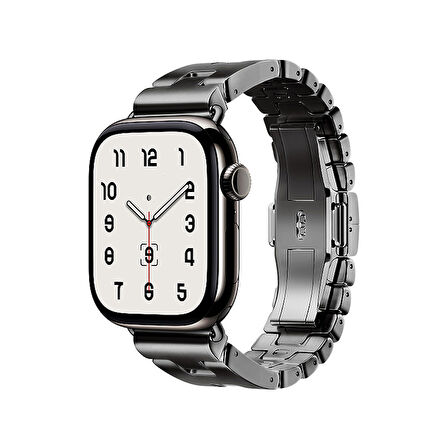 Apple Watch 44mm Zore KRD-125 Metal Kordon Strap Kayış-Siyah