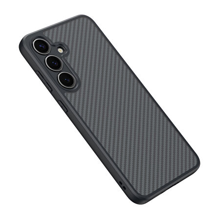 Galaxy S25 Uyumlu Kılıf Magsafe Şarj Özellikli Karbon Fiber Tasarımlı Zore Elnino Kapak-Siyah