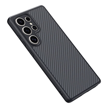 Galaxy S25 Ultra Uyumlu Kılıf Magsafe Şarj Özellikli Karbon Fiber Tasarımlı Zore Elnino Kapak-Siyah