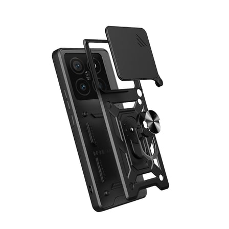 Xiaomi 14T Uyumlu Kılıf Magnetik Standlı Kamera Korumalı NRTK Sürgülü Vega Kapak-Siyah