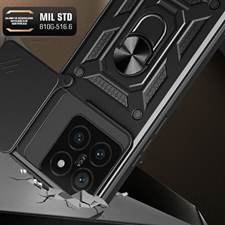 Xiaomi 14T Pro Uyumlu Kılıf Magnetik Standlı Kamera Korumalı Zore Sürgülü Vega Kapak-Siyah
