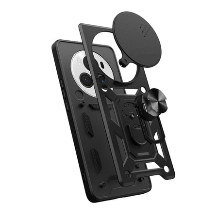 Honor Magic 6 Pro Uyumlu Kılıf Magnetik Standlı Kamera Korumalı Zore Sürgülü Vega Kapak-Siyah
