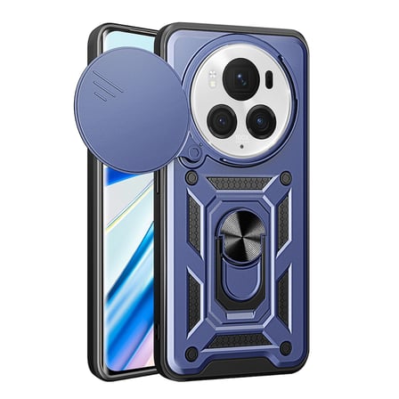 Honor Magic 6 Pro Uyumlu Kılıf Magnetik Standlı Kamera Korumalı NRTK Sürgülü Vega Kapak-Mavi