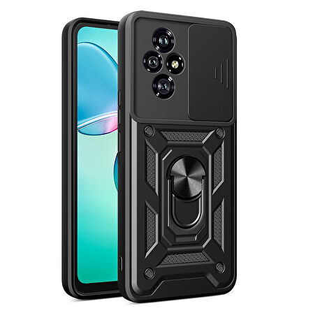 Honor 200 Uyumlu Kılıf Magnetik Standlı Kamera Korumalı Zore Sürgülü Vega Kapak-Siyah