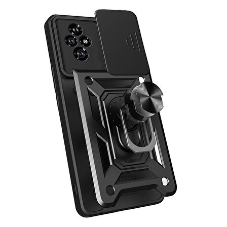 Honor 200 Uyumlu Kılıf Magnetik Standlı Kamera Korumalı Zore Sürgülü Vega Kapak-Siyah