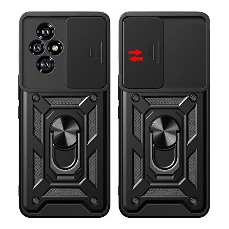 Honor 200 Uyumlu Kılıf Magnetik Standlı Kamera Korumalı Zore Sürgülü Vega Kapak-Siyah