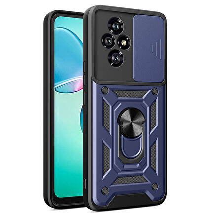 Honor 200 Uyumlu Kılıf Magnetik Standlı Kamera Korumalı Zore Sürgülü Vega Kapak-Mavi