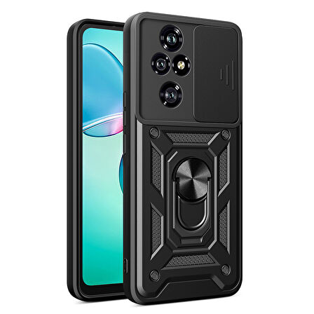 Honor 200 Pro Uyumlu Kılıf Magnetik Standlı Kamera Korumalı Zore Sürgülü Vega Kapak-Siyah