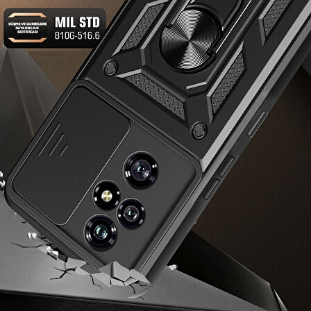 Honor 200 Pro Uyumlu Kılıf Magnetik Standlı Kamera Korumalı Zore Sürgülü Vega Kapak-Siyah