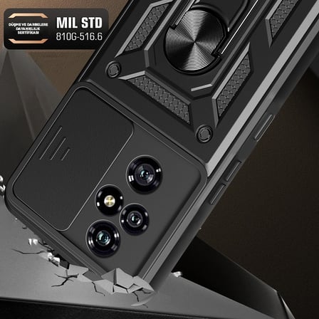 Honor 200 Pro Uyumlu Kılıf Magnetik Standlı Kamera Korumalı NRTK Sürgülü Vega Kapak-Siyah