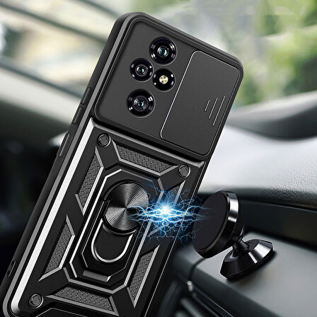 Honor 200 Pro Uyumlu Kılıf Magnetik Standlı Kamera Korumalı Zore Sürgülü Vega Kapak-Siyah