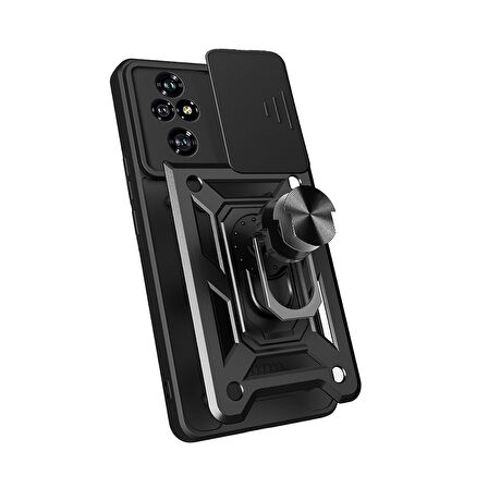 Honor 200 Pro Uyumlu Kılıf Magnetik Standlı Kamera Korumalı Zore Sürgülü Vega Kapak-Mavi