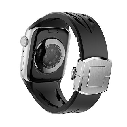 Apple Watch 44mm KRD-127 Metal Tokalı Silikon Kordon-Kırmızı