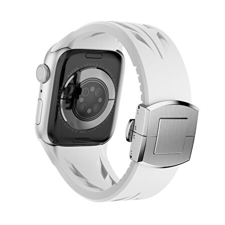 Apple Watch 7 45mm KRD-127 Metal Tokalı Silikon Kordon-Kırmızı