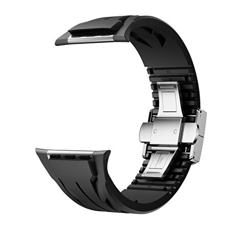 Apple Watch 44mm KRD-127 Metal Tokalı Silikon Kordon-Siyah