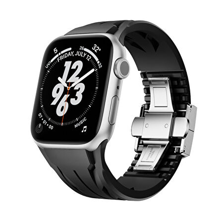 Apple Watch 44mm KRD-127 Metal Tokalı Silikon Kordon-Siyah