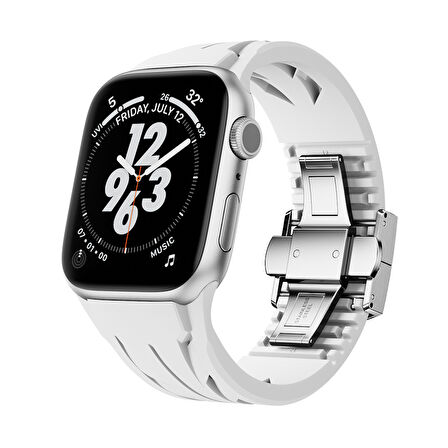 Apple Watch 10 46mm KRD-127 Metal Tokalı Silikon Kordon-Beyaz