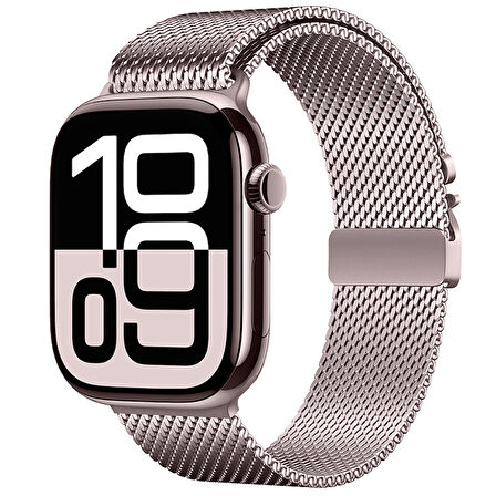 Apple Watch 10 46mm Zore KRD-121 Metal Hasır Kordon-Pembe