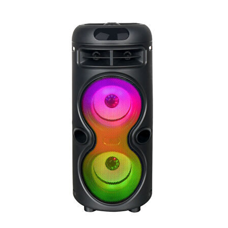 GD-2402 Dijital LED Göstergeli FM Radyolu Mikrofonlu RGB TWS Çift 4 inç Stereo Bass Kablosuz