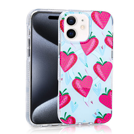 iPhone 11 Uyumlu Kılıf Magsafe Şarj Özellikli Zore Stilo Kapak-Pembe-Mavi