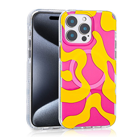 iPhone 14 Pro Max Uyumlu Kılıf Magsafe Şarj Özellikli Zore Stilo Kapak-Pembe-Mavi