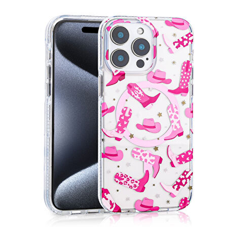 iPhone 15 Pro Max Uyumlu Kılıf Magsafe Şarj Özellikli Zore Stilo Kapak-Pembe