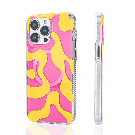 iPhone 16 Pro Max Uyumlu Kılıf Magsafe Şarj Özellikli Zore Stilo Kapak-Pembe-Mavi