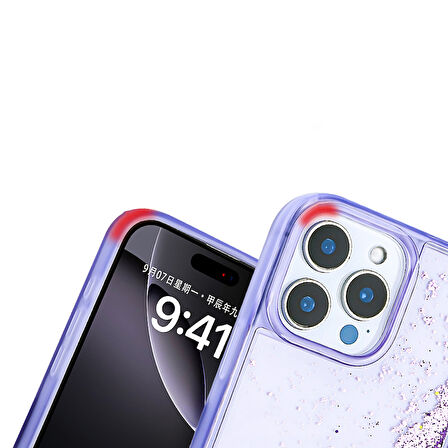 iPhone 12 Pro Uyumlu Kılıf Sıvılı Simli Şeffaf Arka Yüzey Zore Keto Silikon Kapak-Siyah