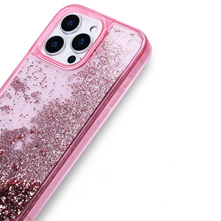 iPhone 16 Pro Uyumlu Kılıf Sıvılı Simli Şeffaf Arka Yüzey Zore Keto Silikon Kapak-Gümüş