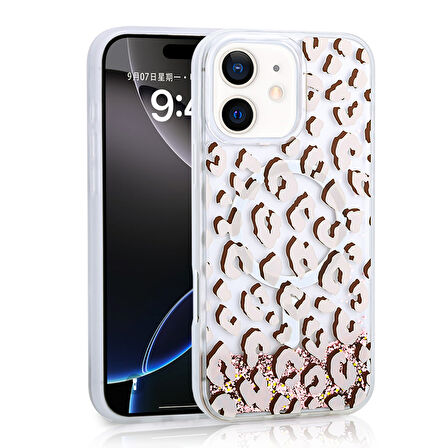 iPhone 11 Uyumlu Kılıf Sıvılı Simli Baskılı Şeffaf Arka Yüzey Zore Mossa Silikon Kapak-Pembe