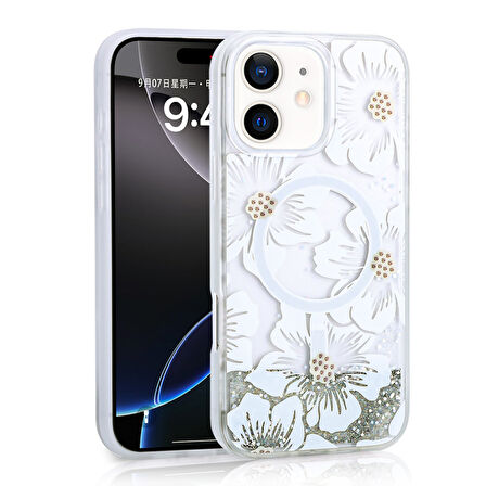 iPhone 11 Uyumlu Kılıf Sıvılı Simli Baskılı Şeffaf Arka Yüzey Zore Mossa Silikon Kapak-Gri