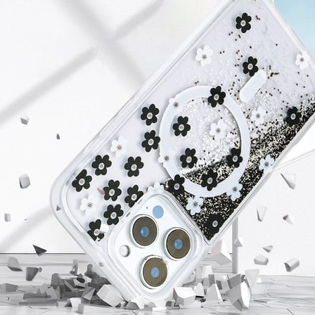 iPhone 16 Pro Kılıf Sıvı Simli Desenli MagSafe Kamera Yükseltili Silikon Novatech