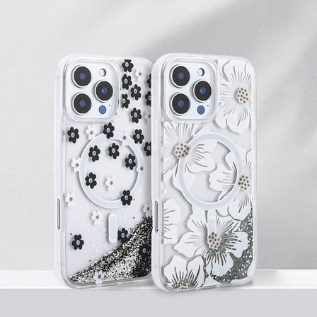 iPhone 16 Pro Max Kılıf Sıvı Simli Desenli MagSafe Kamera Yükseltili Silikon Mobilteam