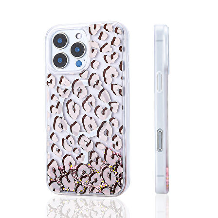 iPhone 16 Pro Max Uyumlu Kılıf Sıvılı Simli Baskılı Şeffaf Arka Yüzey Zore Mossa Silikon Kapak-Sarı