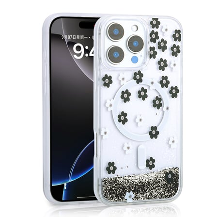 iPhone 16 Pro Max Kılıf Sıvı Simli Desenli MagSafe Kamera Yükseltili Silikon Alan Tech