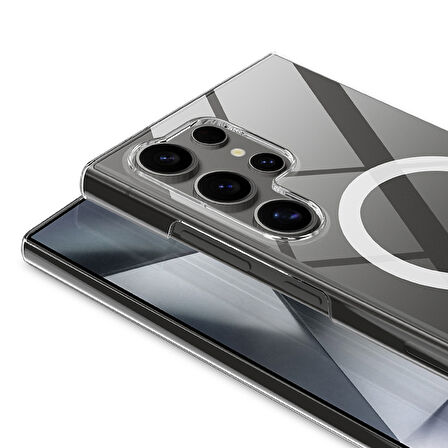 Galaxy S25 Ultra Uyumlu Kılıf Kamera Korumalı Magsafe Sert PC Zore Porto Kapak-Şeffaf