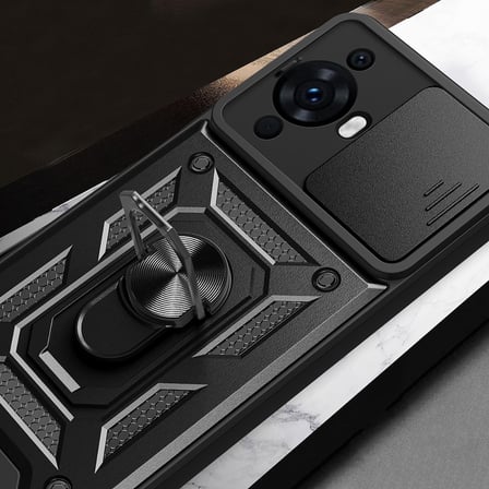 Huawei Nova 12S Kılıf Sürgülü Kamera Koruyucu Manyetik Standlı Tank Koruma Novatech
